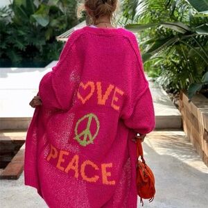Women's Pink Sweater with Love and Peace Design